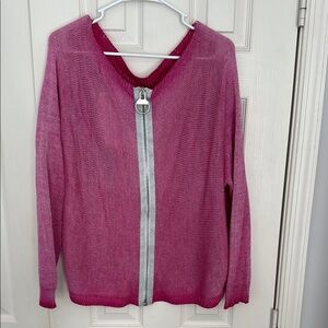 Pink and Silver Knit Cardigan with V-Neck